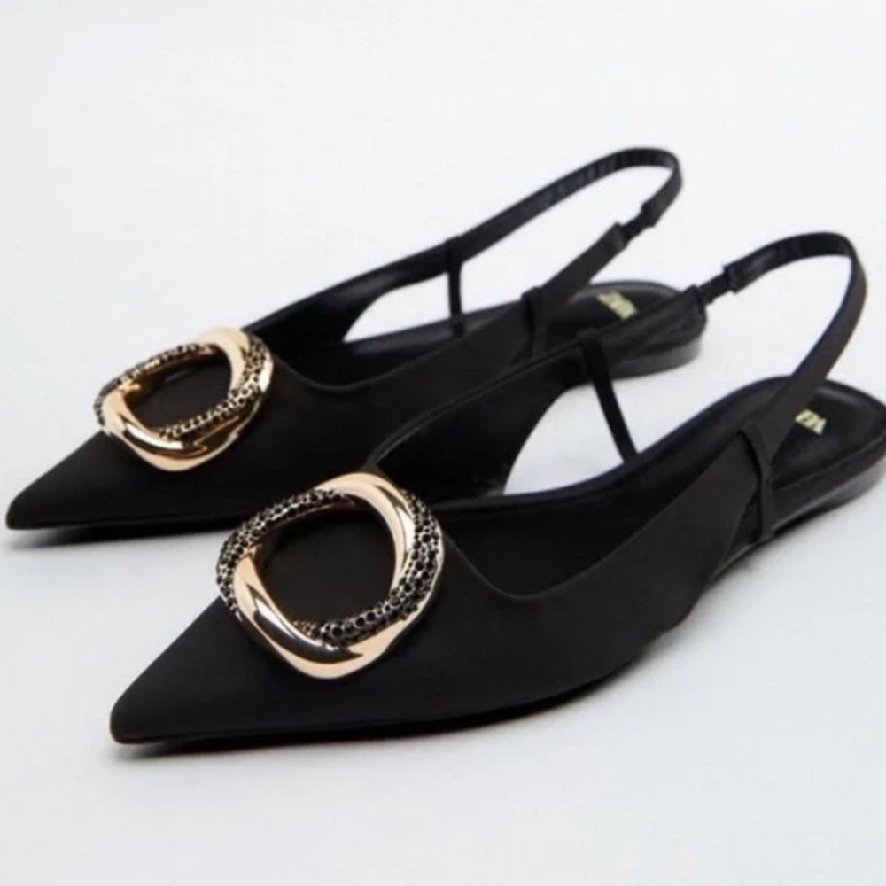 Zara Black Flats with Gold Accent